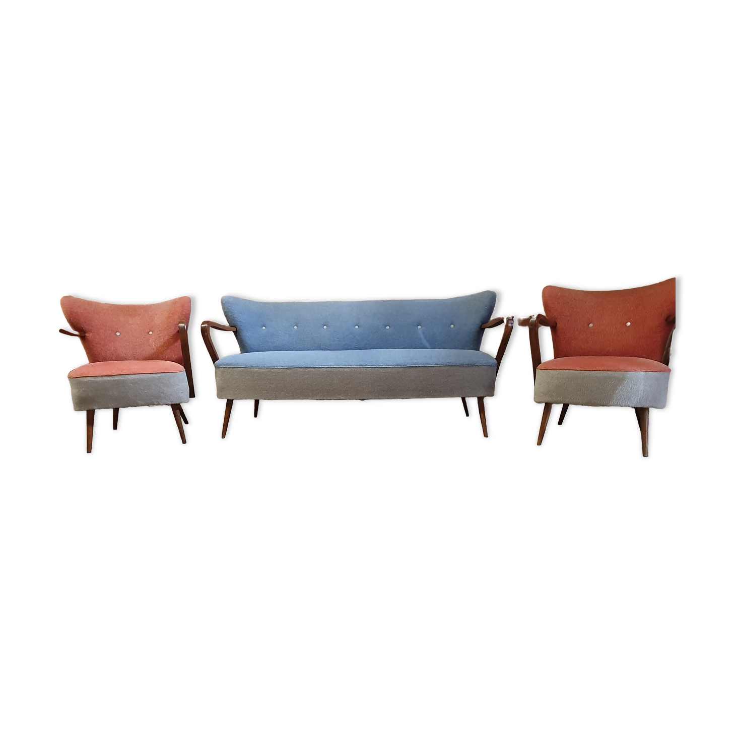 Cocktail set pair of armchair and its sofa 1960