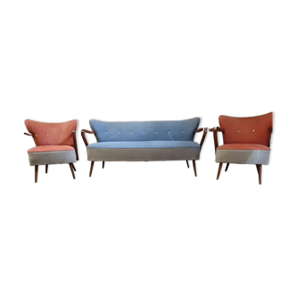 Cocktail set pair of armchair and its sofa 1960