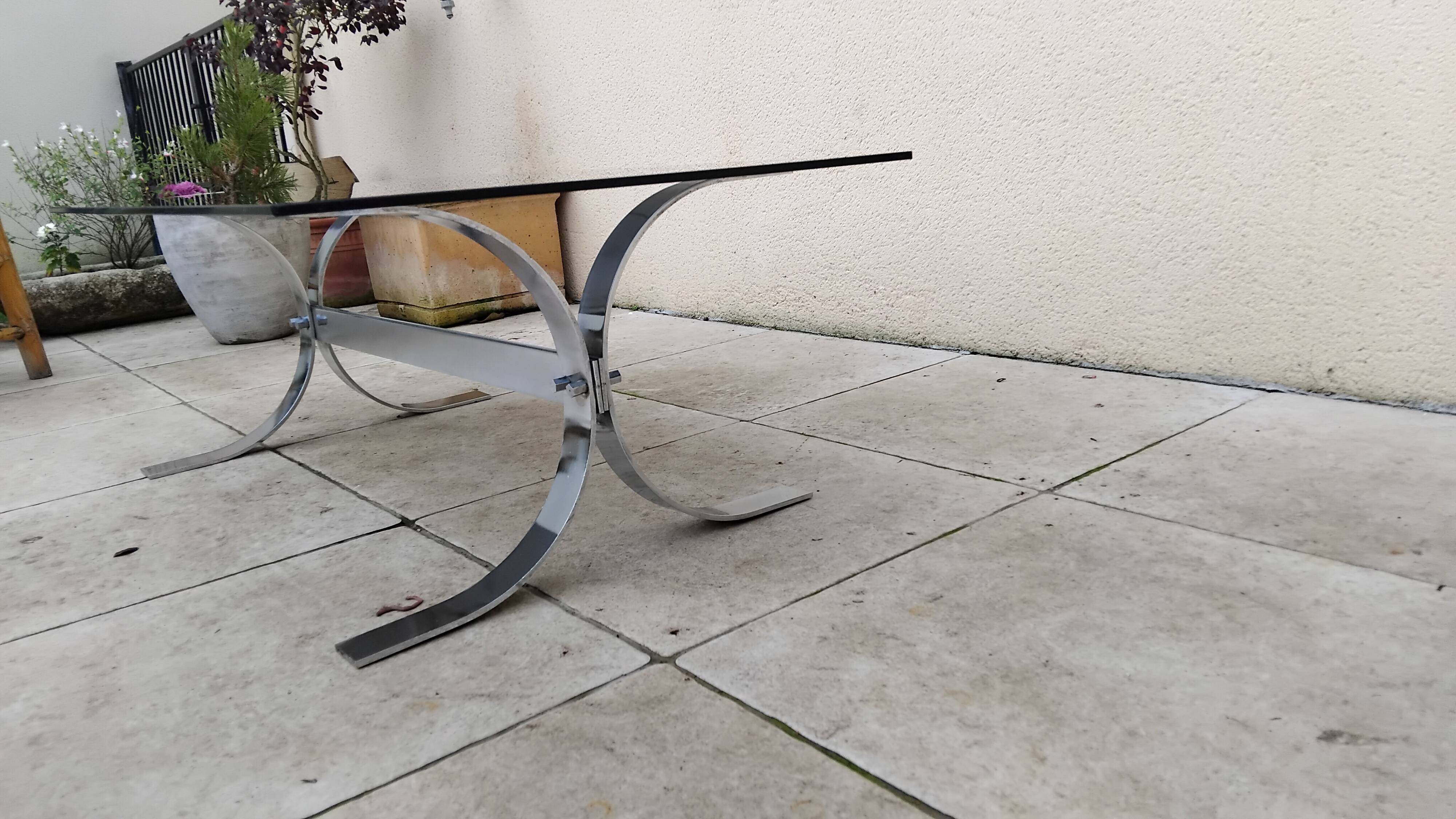 Vintage Design Coffee Table Smoked Glass, Chrome 19