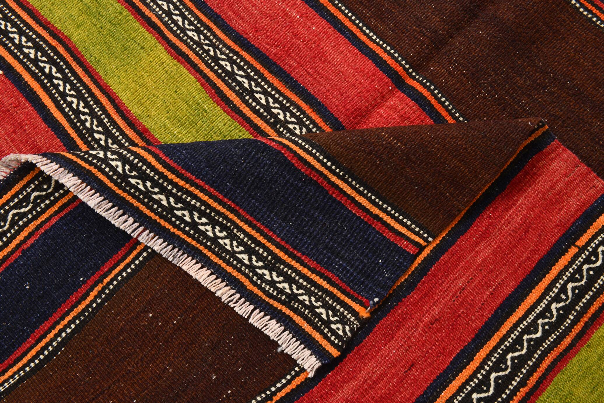 4x8 Brown & Blue Turkish Vintage Kilim Rug 139x245Cm SK 2314