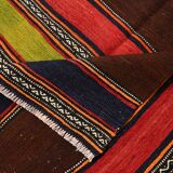 4x8 Brown & Blue Turkish Vintage Kilim Rug 139x245Cm SK 2314