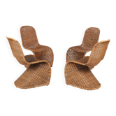 Four chairs, wickerwork on tubular steel, Panton, vintage, Germany, anonymous
