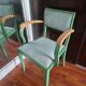 Vintage green bridge armchair with Vichy fabric