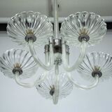 Rare Art Deco Italian Five-Arm Murano Glass Chandelier attributed to Seguso