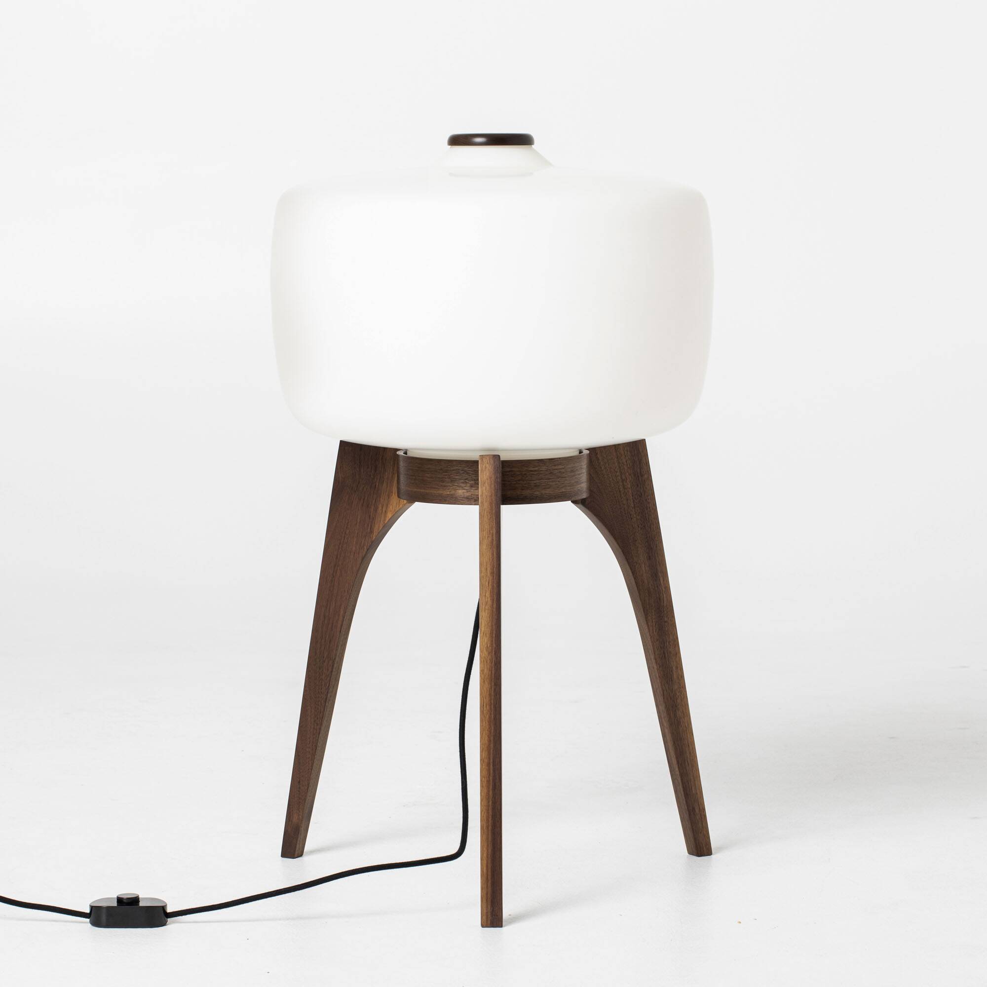 Tripod Floor Lamp in Walnut & Opaline Glass from Uluv / Valasske Mezirici, Former Czechoslovakia, 19