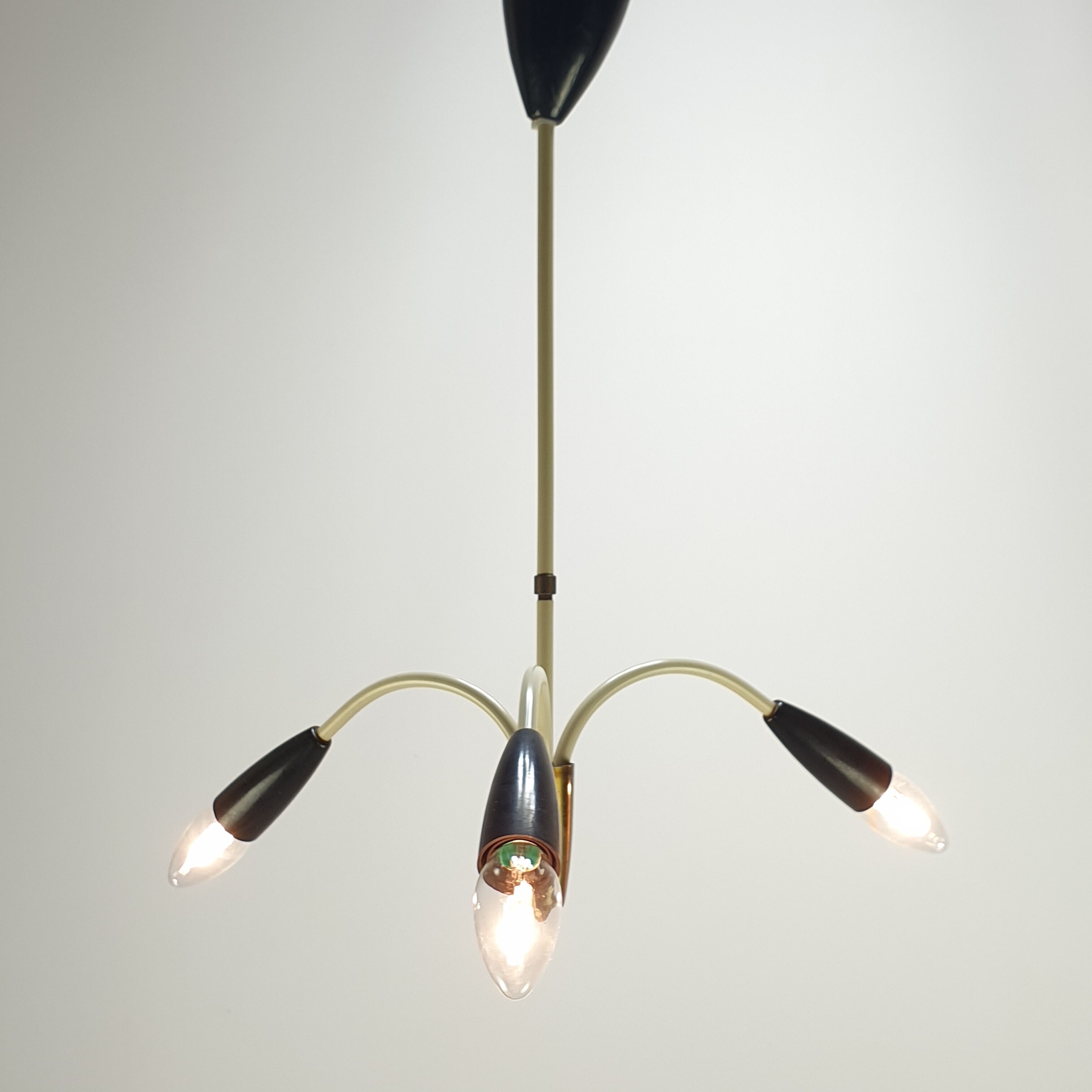 Italian 3 Armed Chandelier with Brass, 1960s