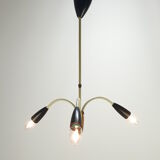 Italian 3 Armed Chandelier with Brass, 1960s
