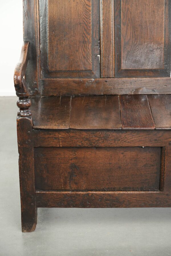 Banc en bois anglais ancien / banc de hall du début du XVIIIe siècle