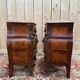 Pair of small bombe chests – Louis XV style – Marquetry & Marble –