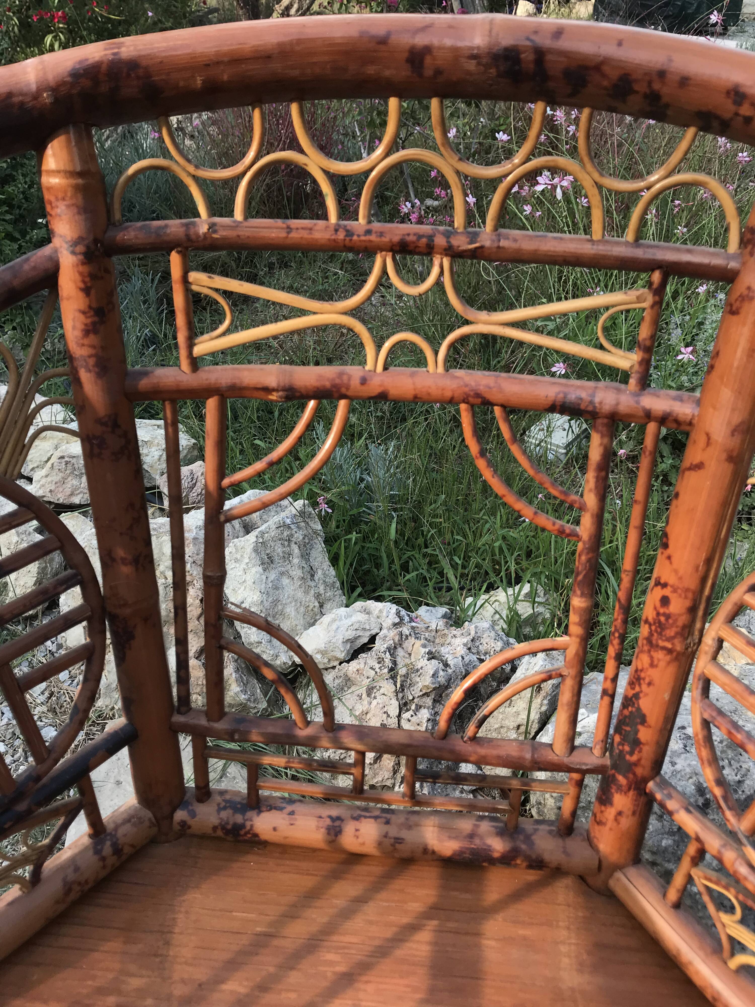 Paire de fauteuils vintage rotin et bambou