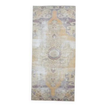 Tapis de couloir turc Oushak vintage en laine fait main