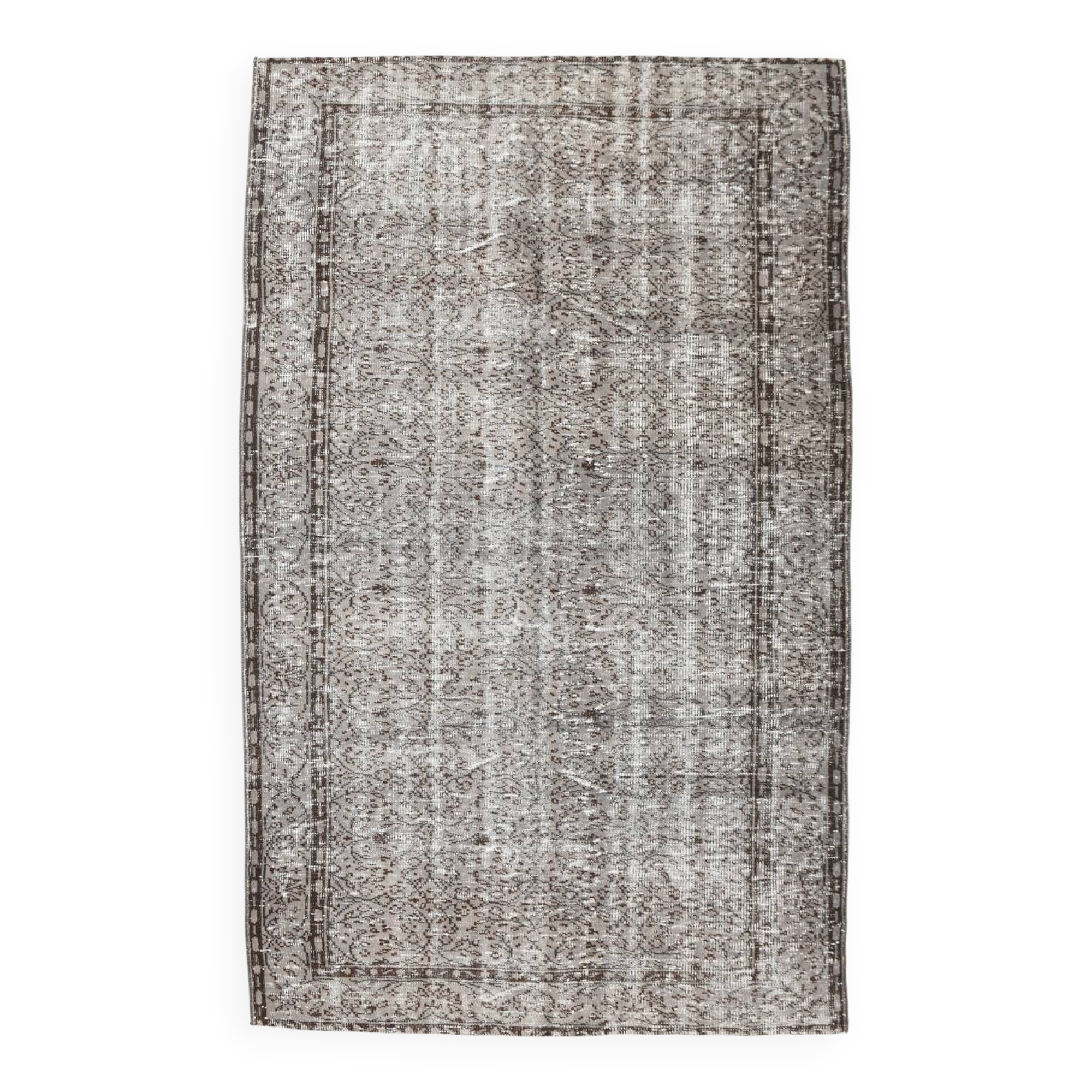 Gray & black floral turkish vintage rug