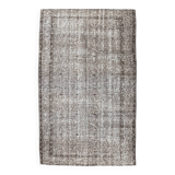 Gray & black floral turkish vintage rug