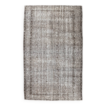Gray & black floral turkish vintage rug