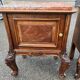 Pair of Louis XV style bedside tables with marquetry veneer, marble top, f