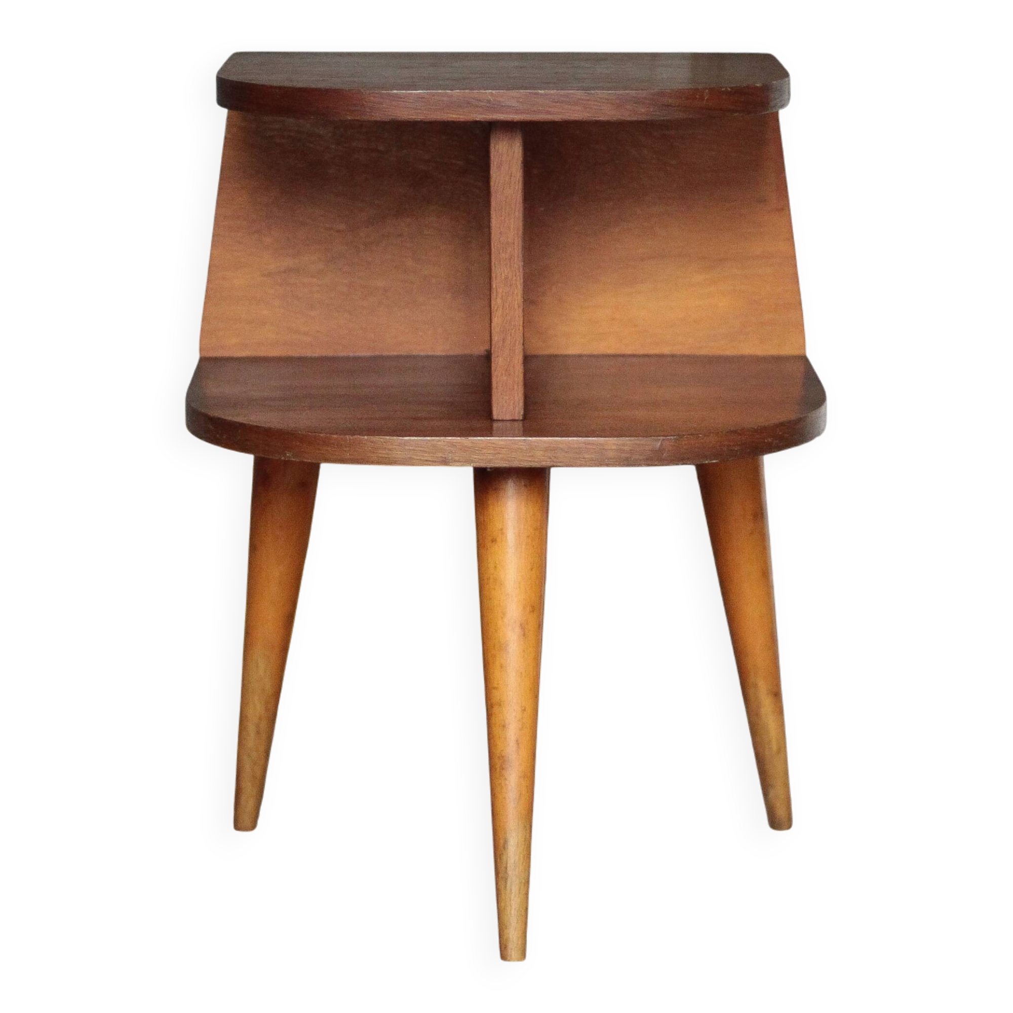 Vintage wooden bedside table, wooden bedside table with compass legs
