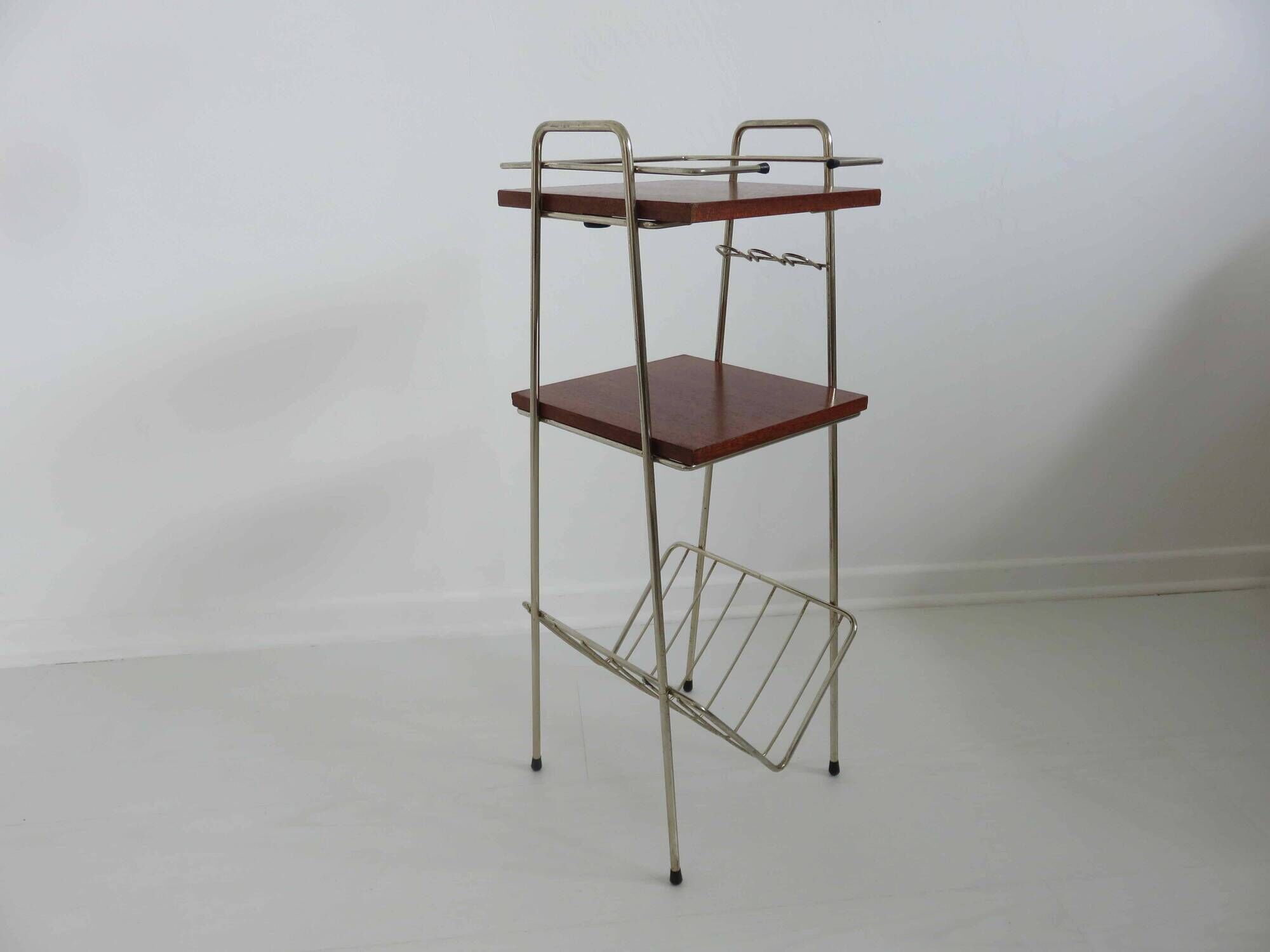 Magazine holder, metal and wood 50s 60s