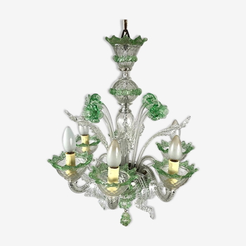 Lustre de Venise, Murano verre transparent et vert