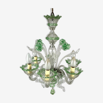 Chandelier of Venice, Murano transparent and green glass