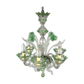 Chandelier of Venice, Murano transparent and green glass