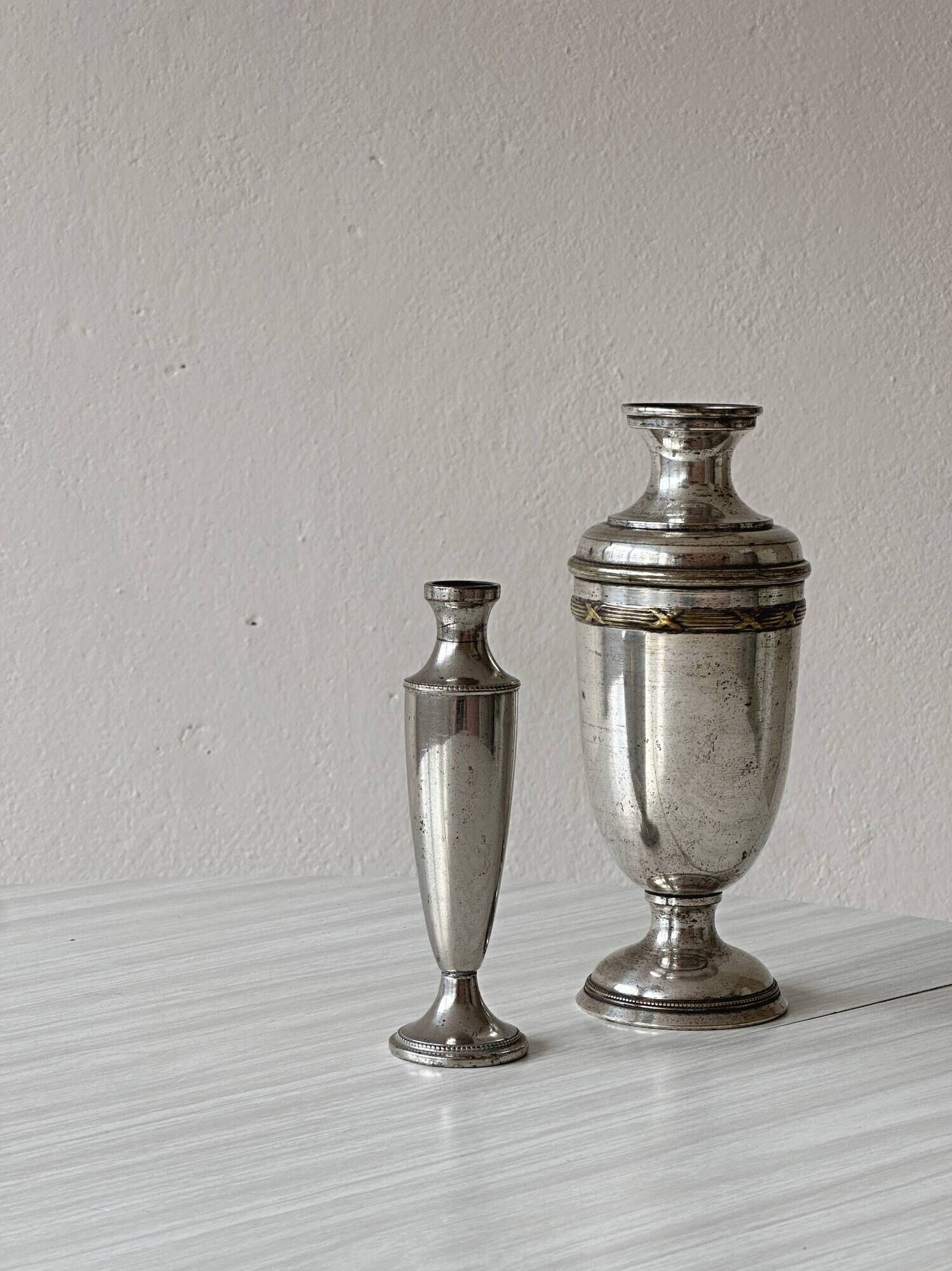Pair of antique silver-plated vases