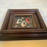 Small painting bouquet of flowers oil on panel signed