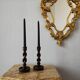 Pair of twisted wood candlesticks (Barley twist)
