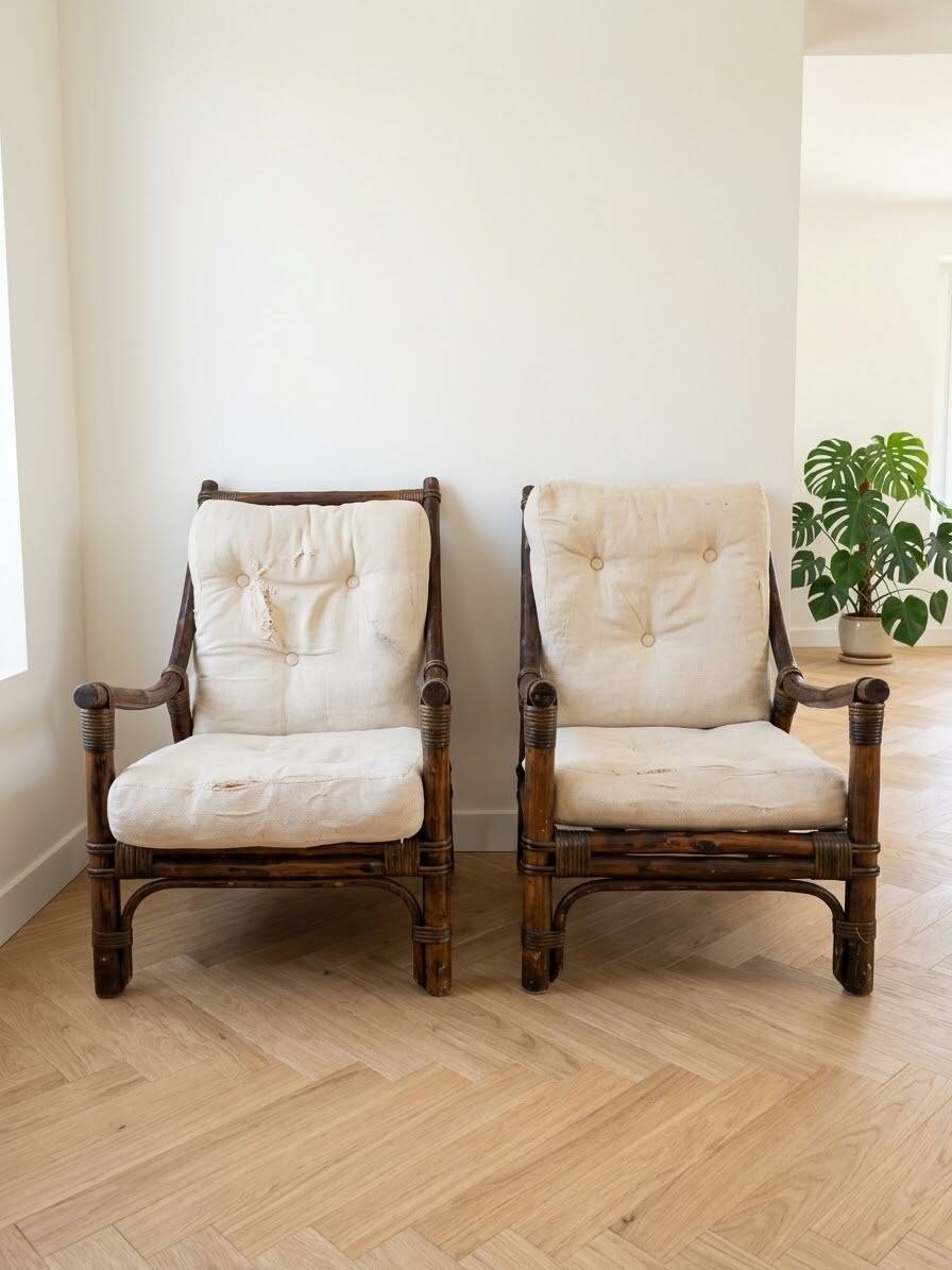 Pair of 1970s rattan armchairs