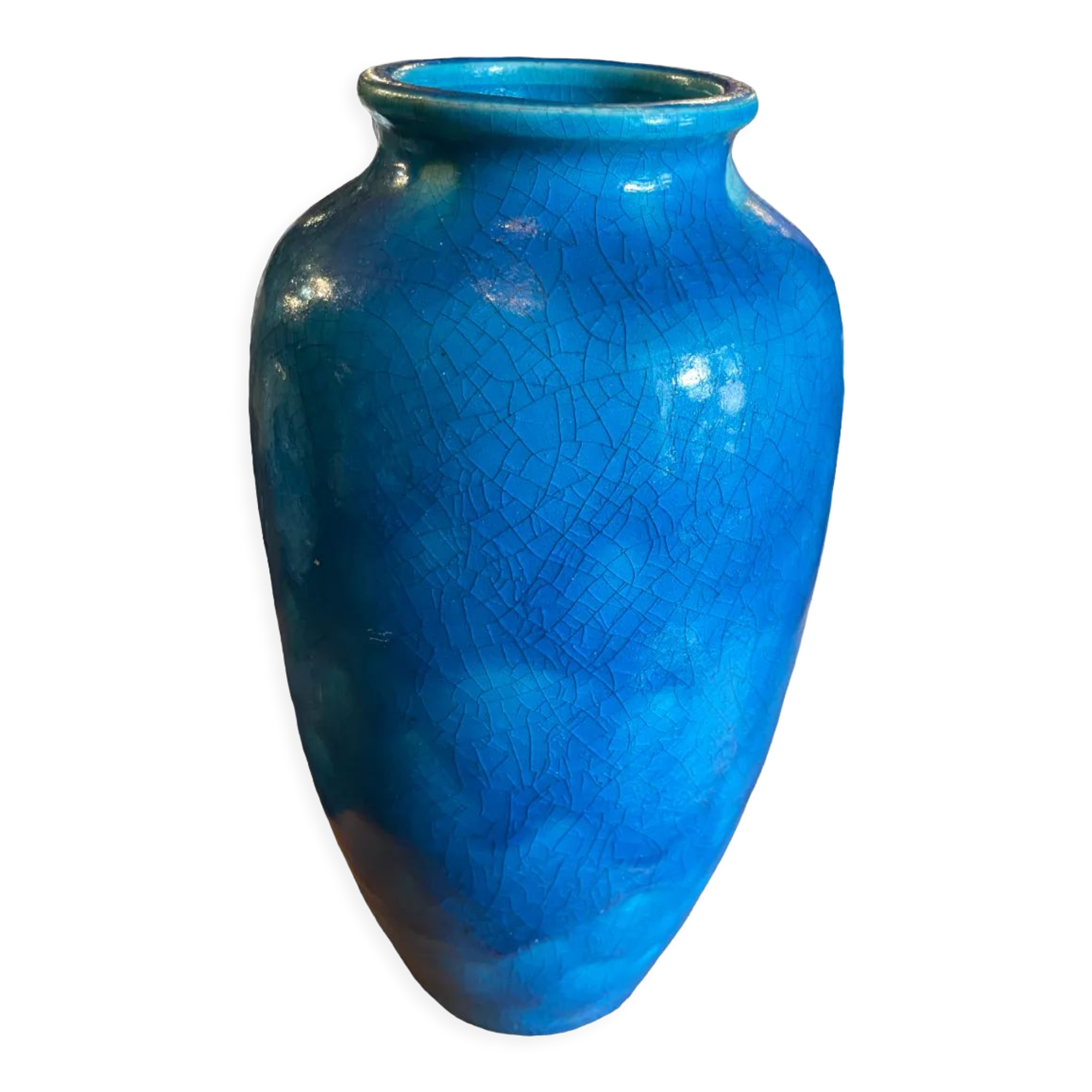 Raoul lachenal ceramic vase with egyptian blue cracked glaze with french baluster