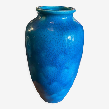 Raoul lachenal ceramic vase with egyptian blue cracked glaze with french baluster