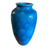 Raoul lachenal ceramic vase with egyptian blue cracked glaze with french baluster