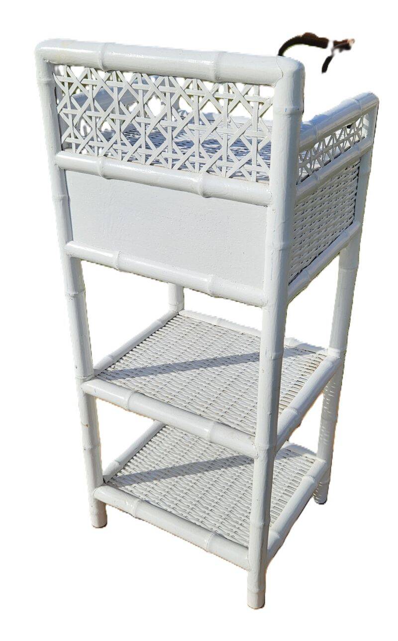Vintage White Woven Rattan Bedside Table