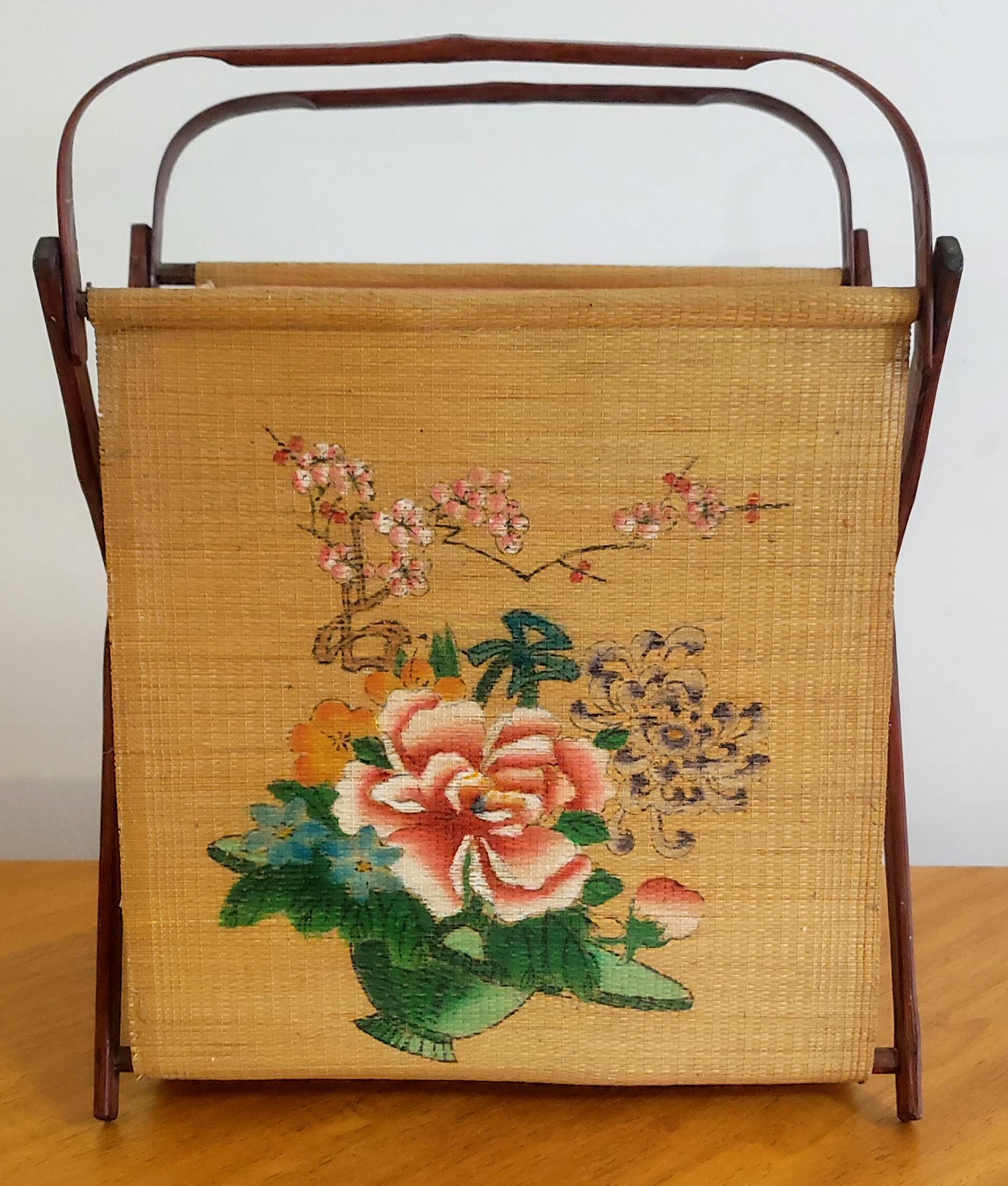 Travailleuse pliante paille de riz & bambou 1960