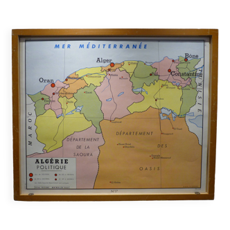 Large school map poster Editions Rossignol - Political Algeria; Tunisia - double sided