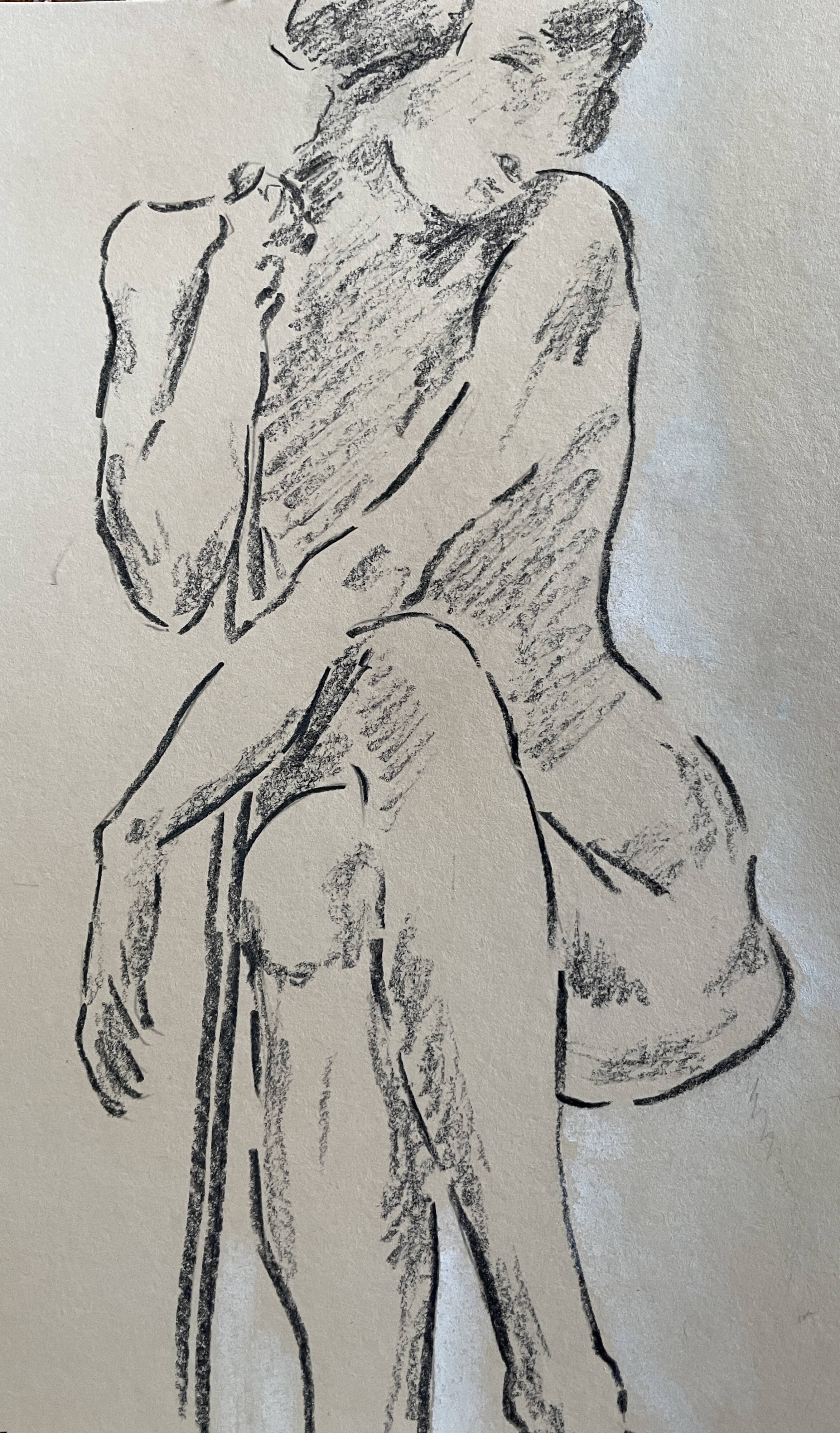 Tableau dessin Fusain signé « portrait de danseuse »