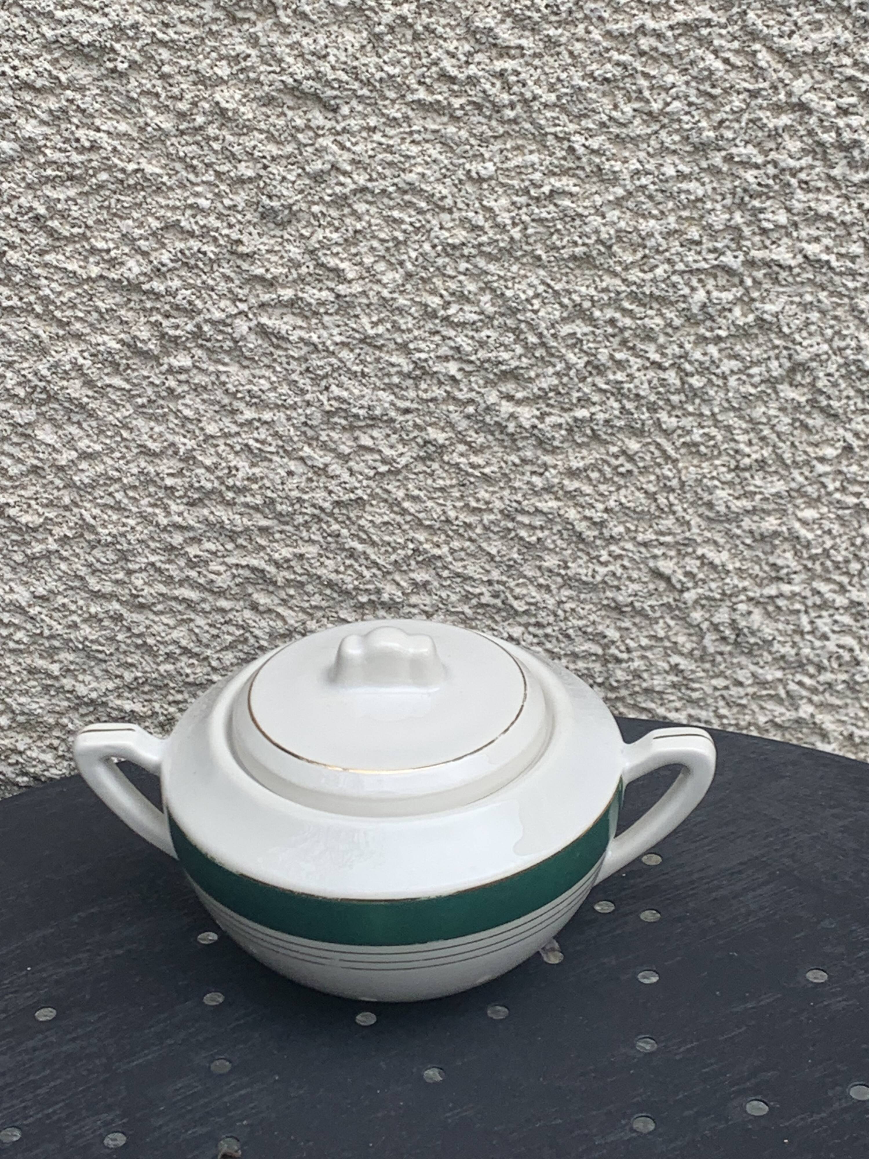 Coffee maker, milk jug and sugar bowl, Lumière, Digoin and Sarreguemines models