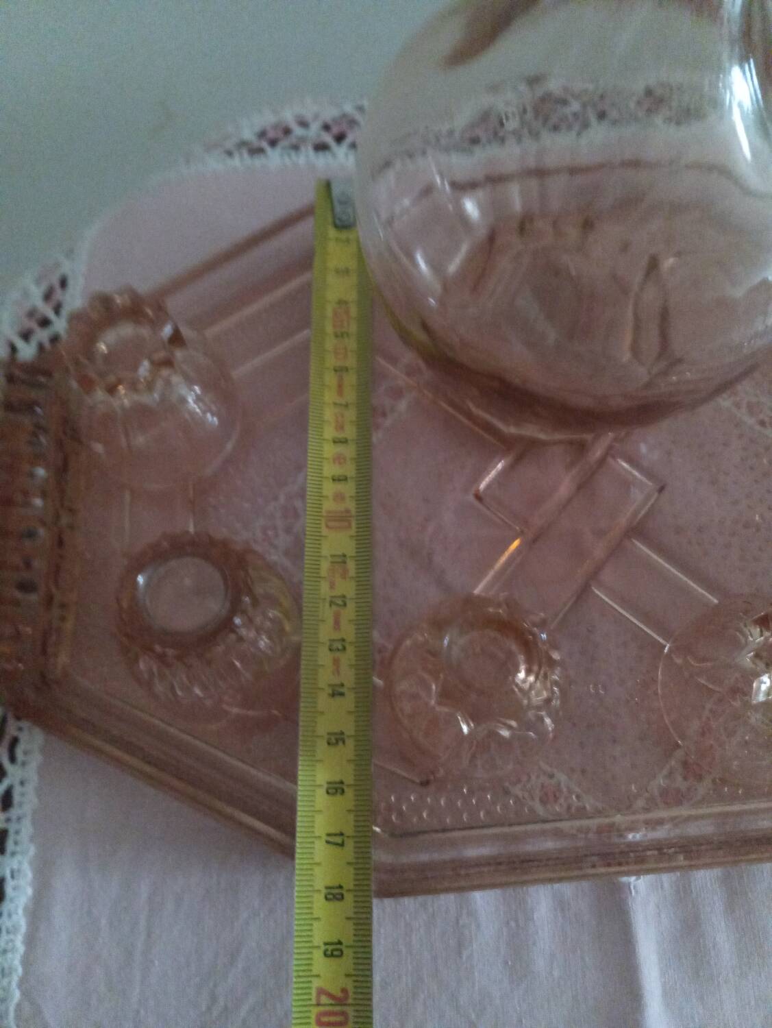 Service à liqueur en verre rose