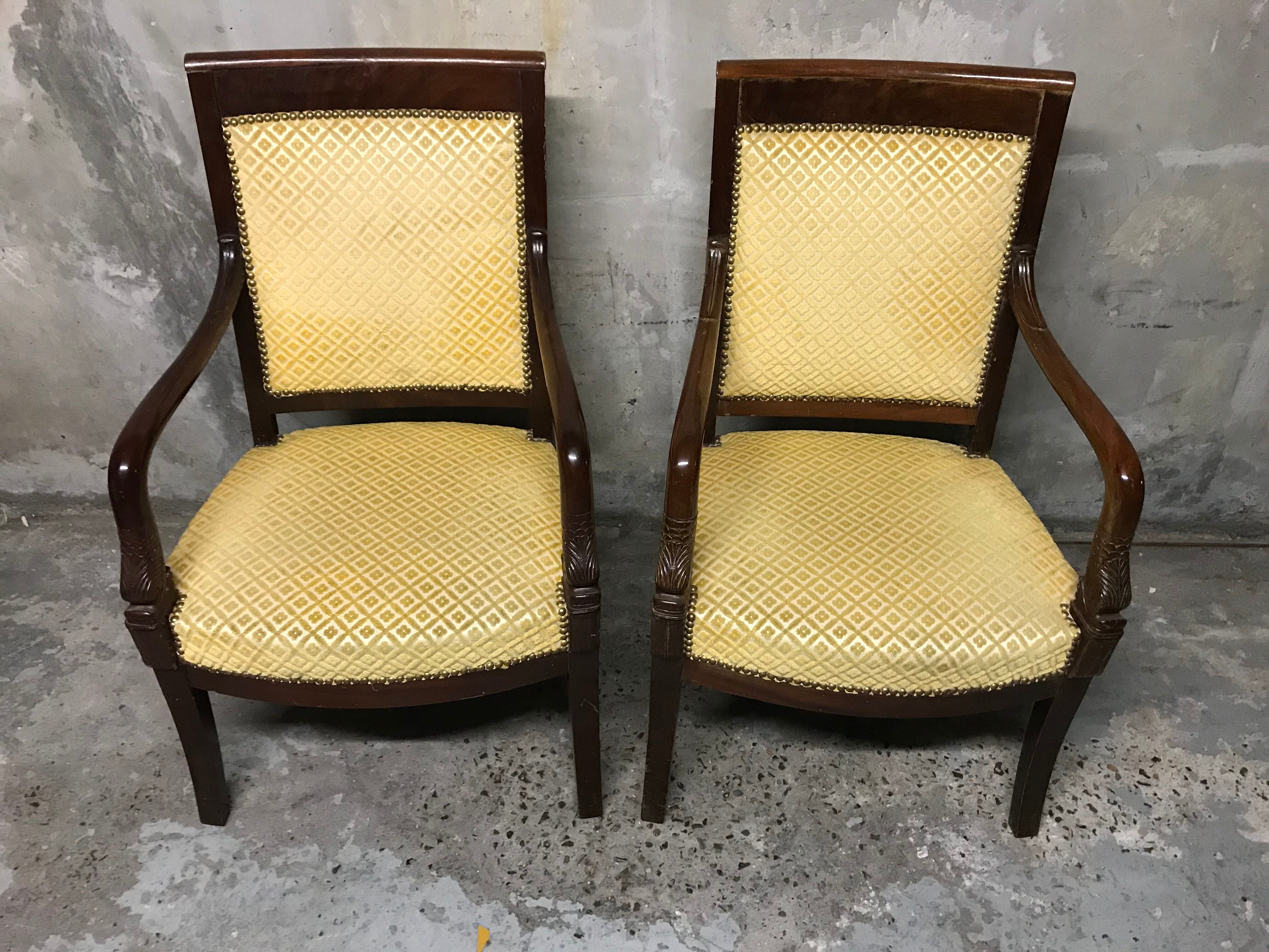 Pair of armchairs catering Empire mahogany 19th