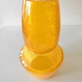Vase à col en verre givré "pailleté" jaune