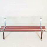 Coffee table chrome red glass tray