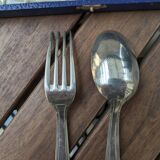 Antique silver plated fork and spoon in box 60g