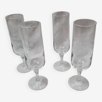 4 crystal champagne flutes from 1960
