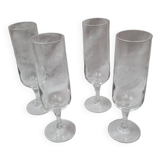 4 crystal champagne flutes from 1960