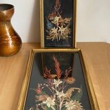Lot de 2  cadres fleurs séchées avec edelweiss signés