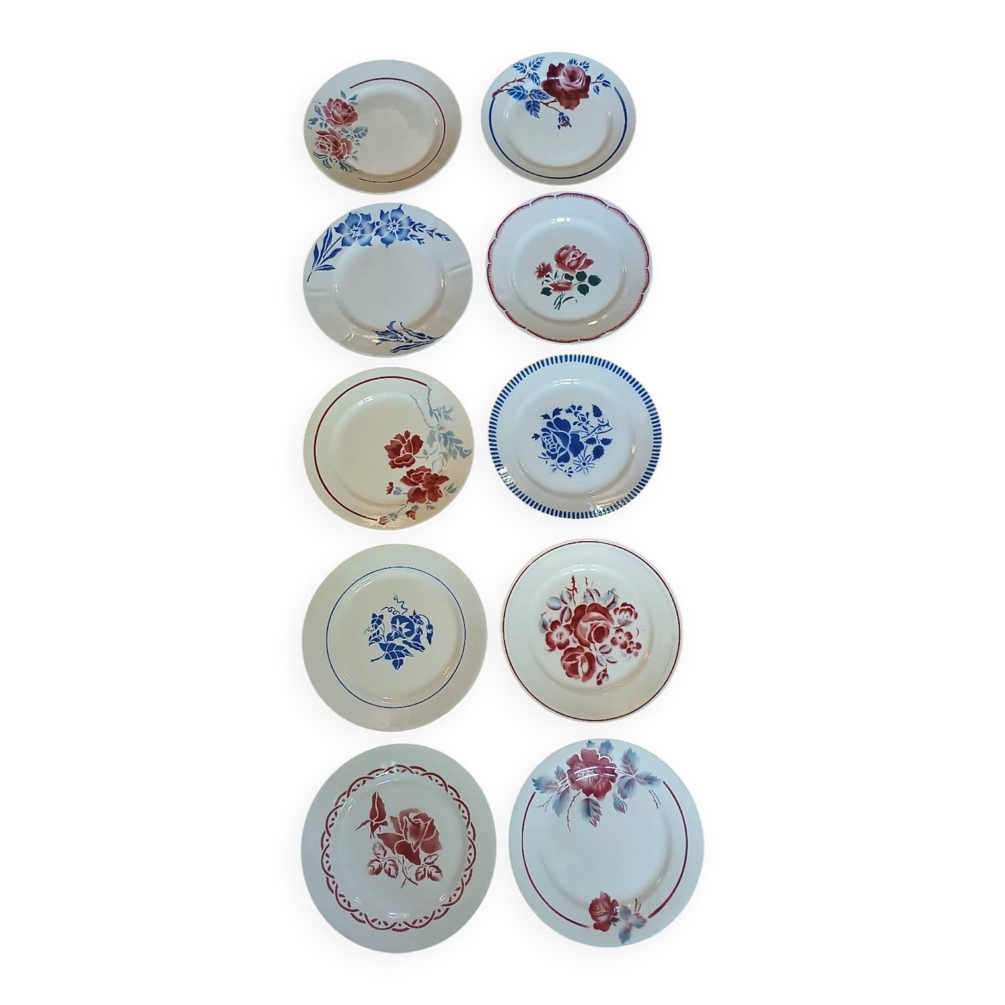 10 assiettes plates anciennes dépareillées