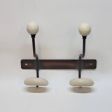 Wall coat rack in metal and porcelain with 2 hooks