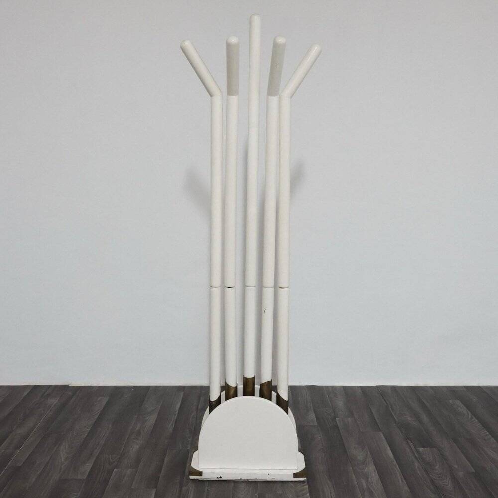 Vintage Postmodern Wood and Brass Coat Rack, 1980s