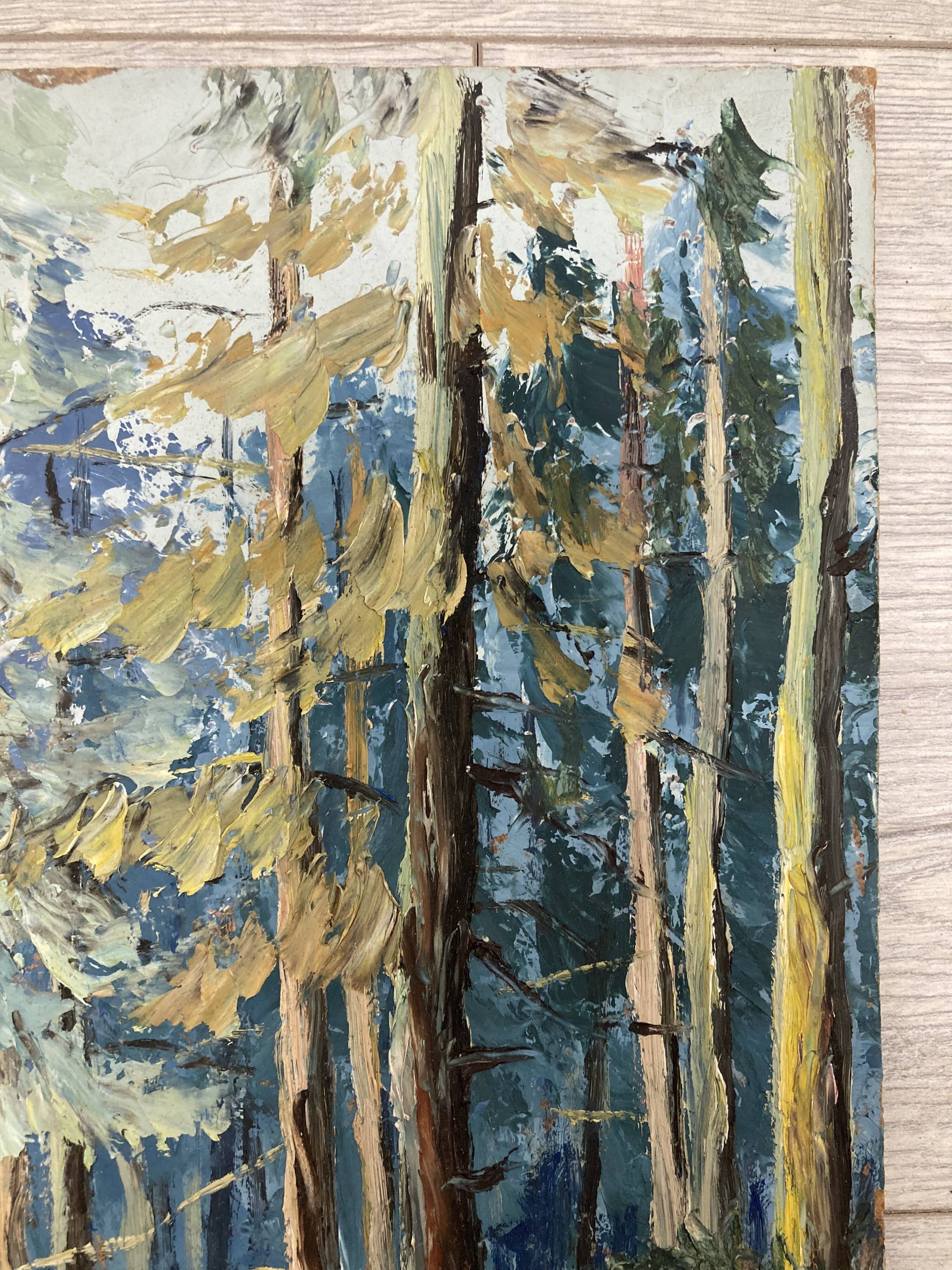 Huile sur panneau forêt vintage
