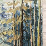 Huile sur panneau forêt vintage