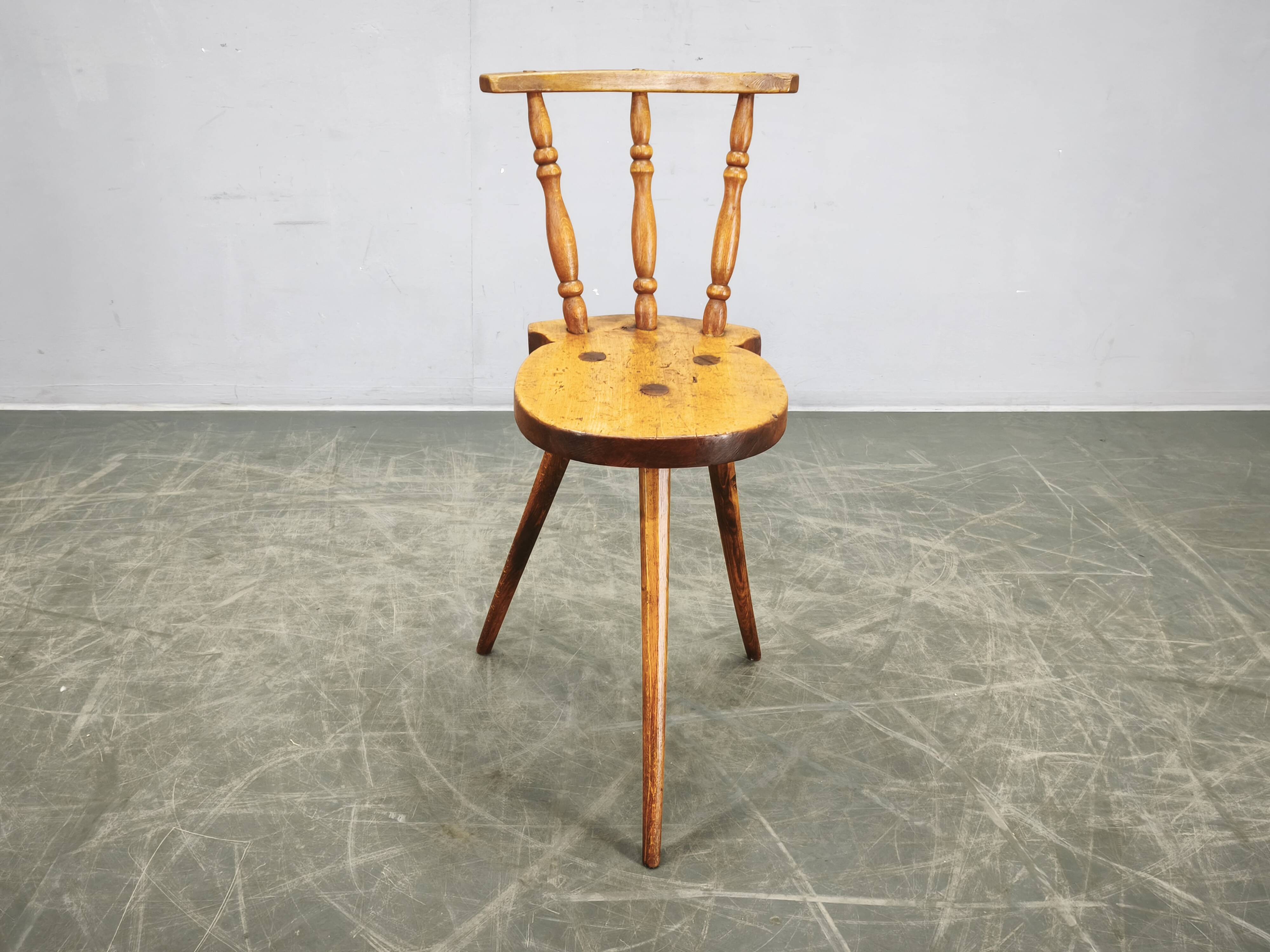 Primitive Solid Beech Folk Chair, Czechoslovakia, 1940s
